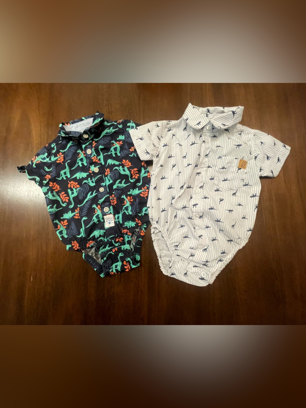 Toddler Short-Sleeve Button-Down Onesies - Dinosaur Prints